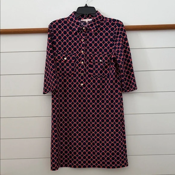 Jude Connally Long Sleeve Dress in Navy and Orange - Picture 1 of 3